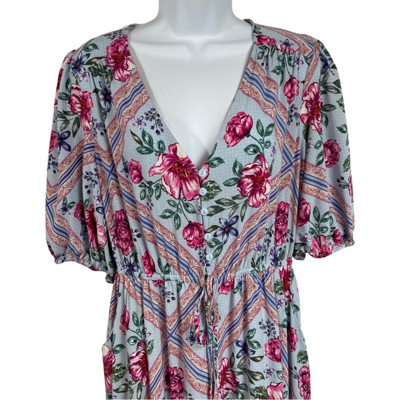 Dreamcatcher Cottage Core Tiered Blue Floral Maxi Dress 10 Blue Pockets - Picture 2 of 11